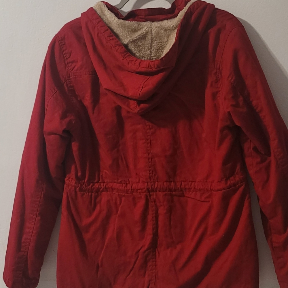 C’est Toi Red Hooded Jacket Sherpa Lined | Women’s Size L Cozy Winter - Picture 4 of 6